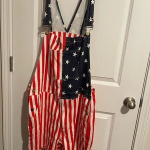 Mens Patriotic American Flag Shortall Sz 2XL- Red, White & Blue 42 Waist 7Inseam